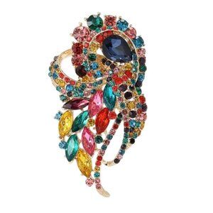 Colorful Rhinestone Mullticolor Brooch Pin Gold Tone